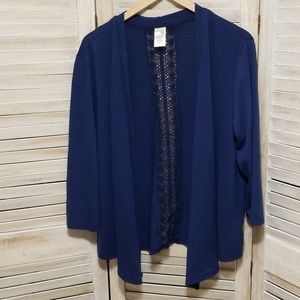 Drape front cardigan with lace detail
